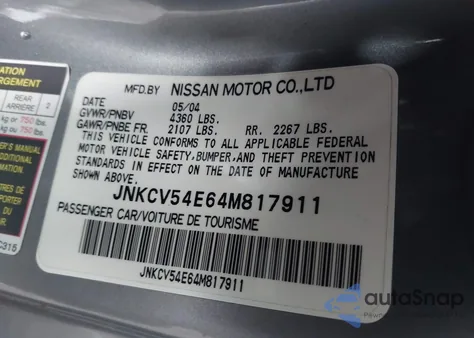 2004 Infiniti G35 z USA, uszkodzony, nr VIN JNKCV54E64M817911